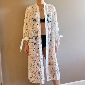 Zara eyelet kimono robe midi dress white